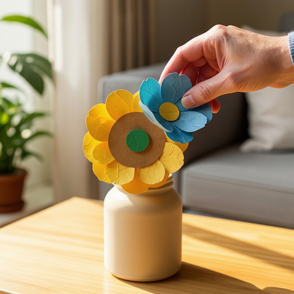 Step 8: Press the glued flower onto the center circle you cut earlier. Ensure the flower
