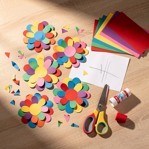 Multiple Colorful Construction Paper Flowers crafts from above