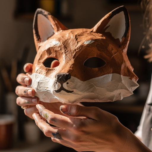 Paper Mache Animal Masks held in hand