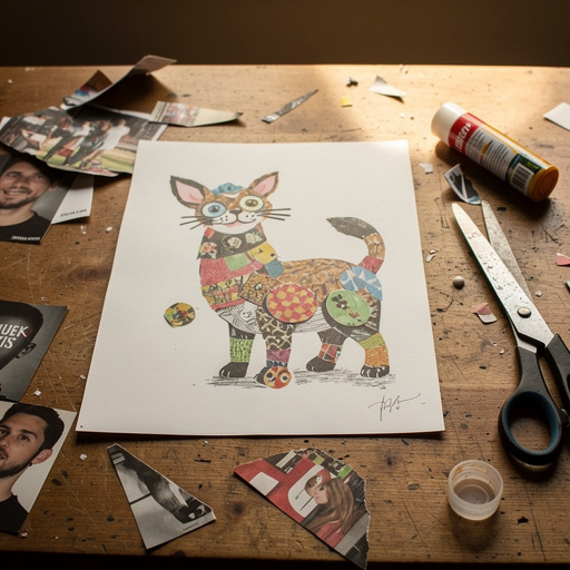 Multiple Whimsical Magazine Collage Creatures crafts from above