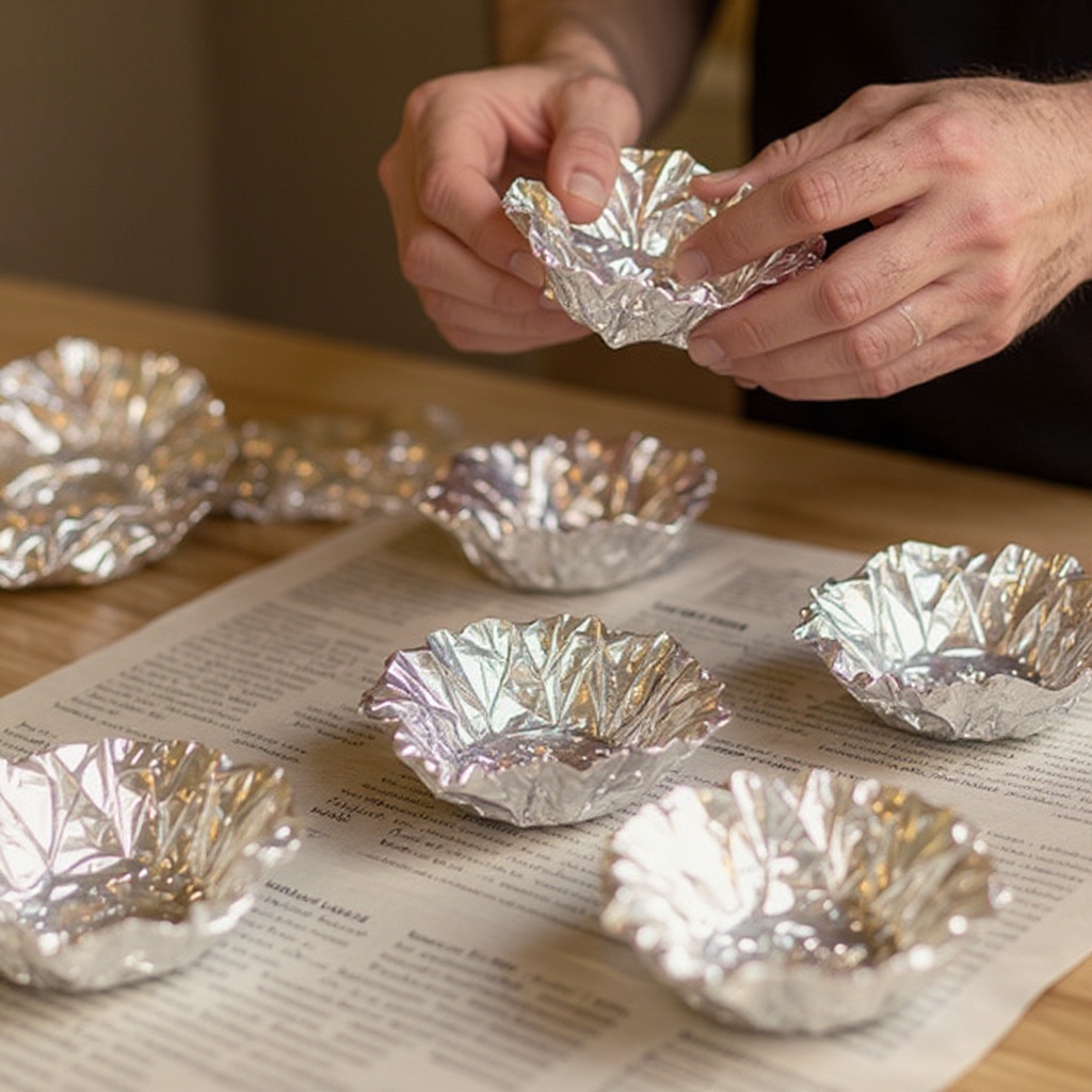 Step 2: Choose your geode molds. If using aluminum foil, crumple it into a bowl shape wi