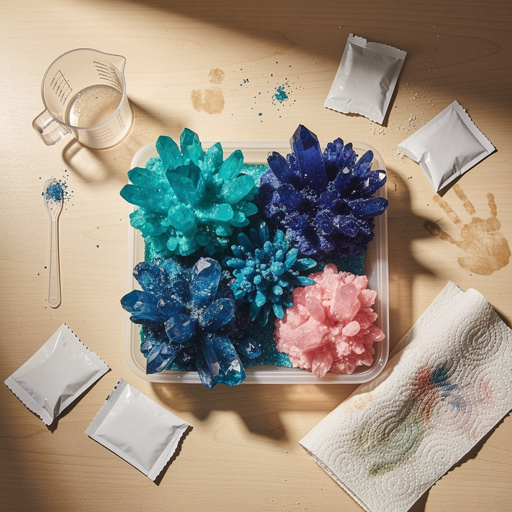 Multiple National Geographic Crystal Garden crafts from above