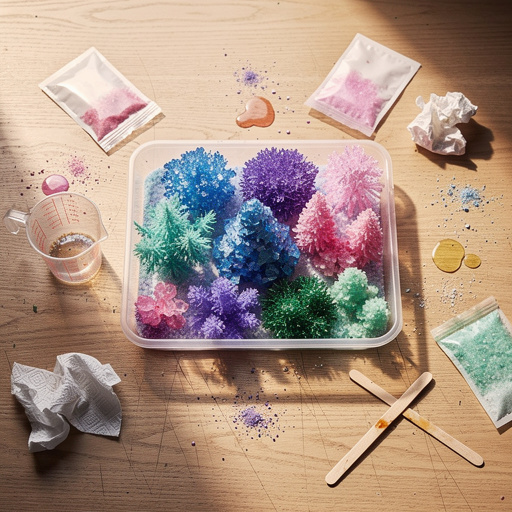 Multiple Sparkling Crystal Garden crafts from above