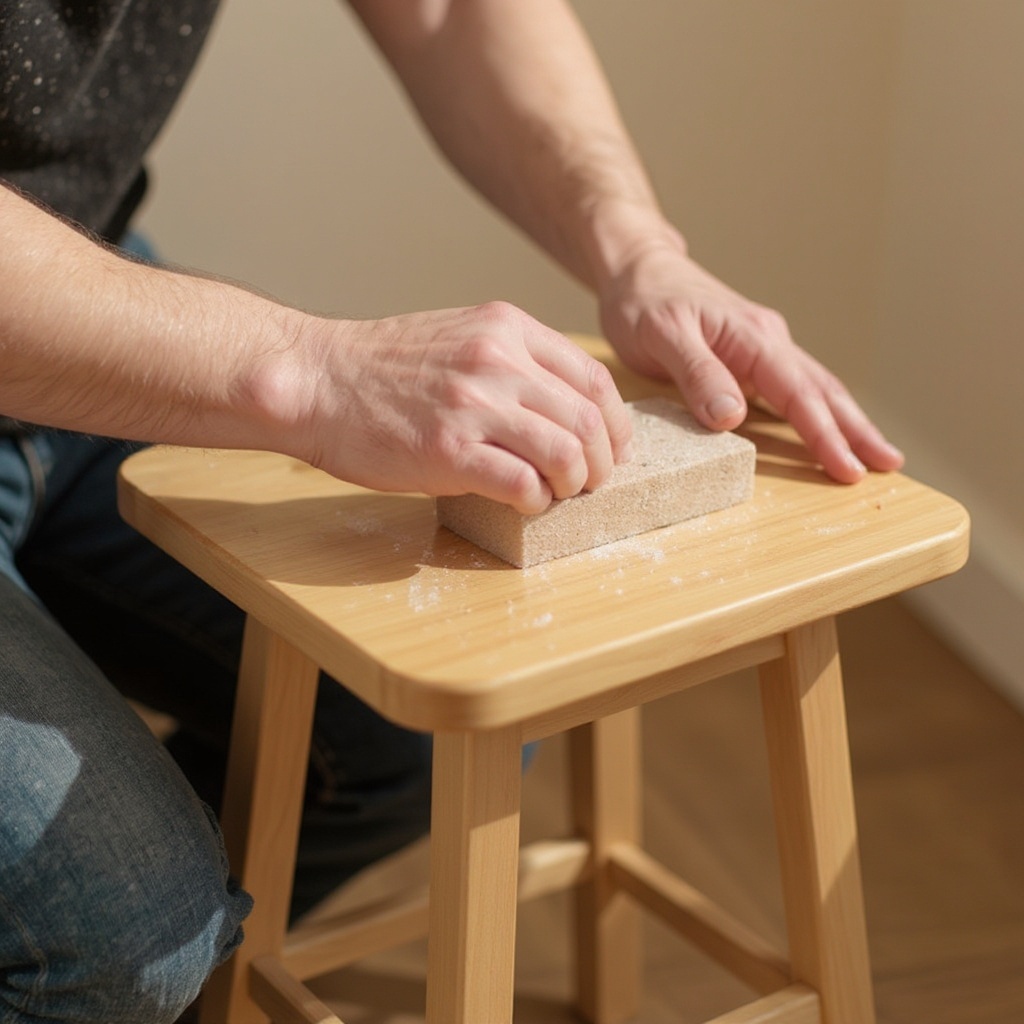 Step 2: Lightly sand the furniture surface with medium-grit sandpaper to create a smooth