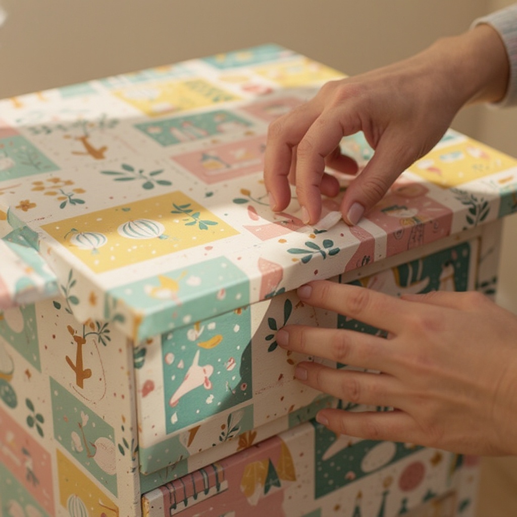 Step 5: Carefully place a piece of decorative paper onto the glued section, gently smoot