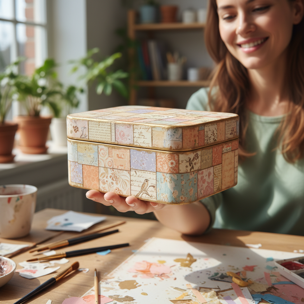 Decoupage Decorative Boxes held in hand