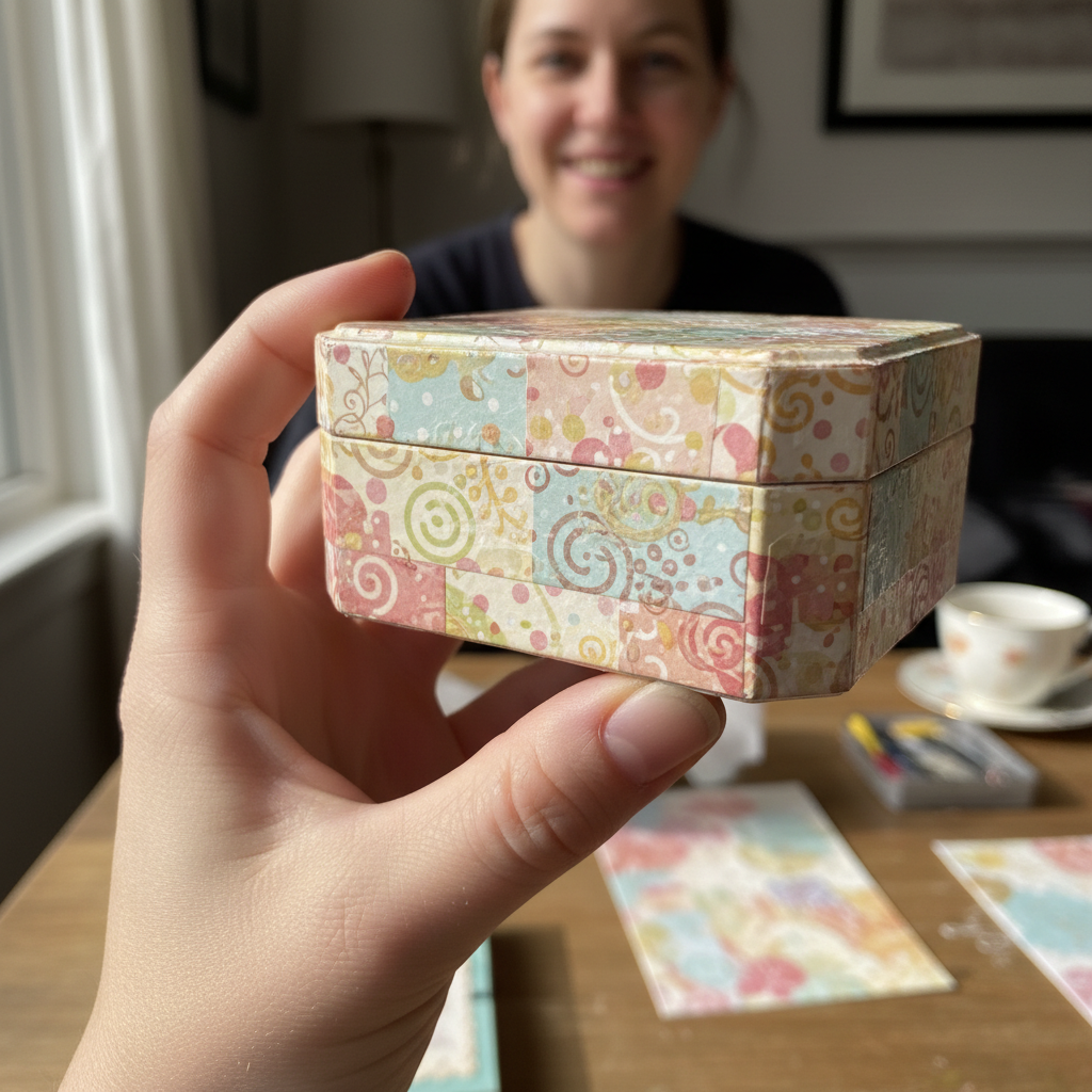 Decoupage Trinket Boxes held in hand