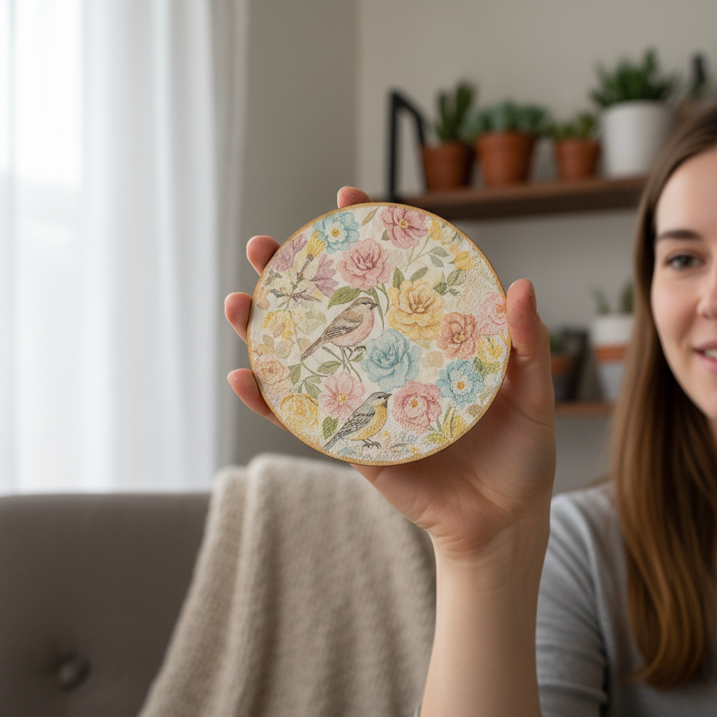 Decoupage Napkin Art held in hand