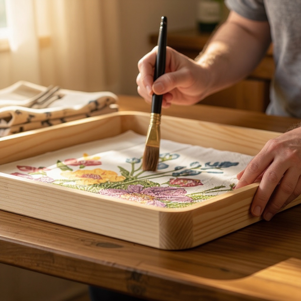 Step 2: If desired, paint the base of your wooden tray with acrylic paint and allow it t