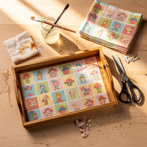 Multiple Napkin Art Wooden Trays crafts from above