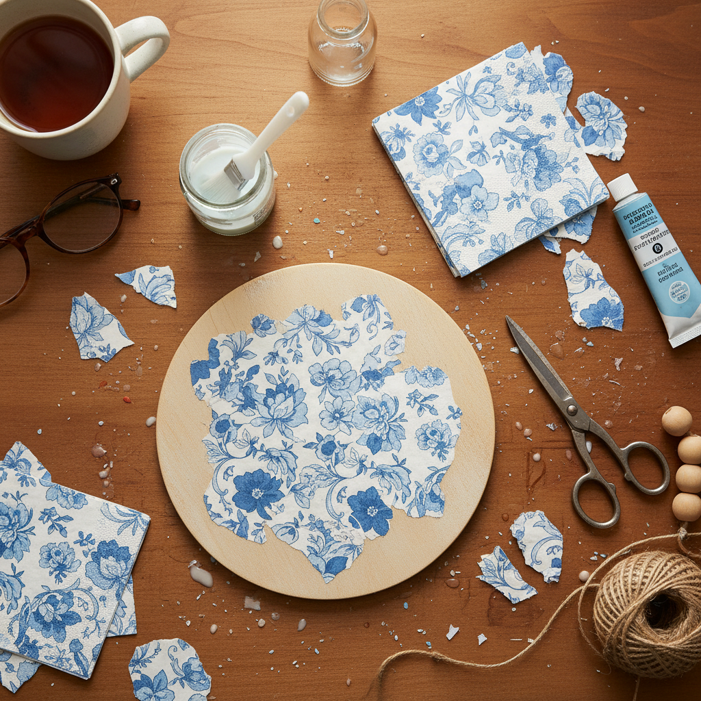 Multiple Decoupage Napkin Art crafts from above