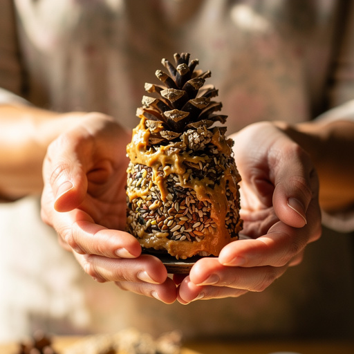 Pinecone Peanut Butter Feeder held in hand