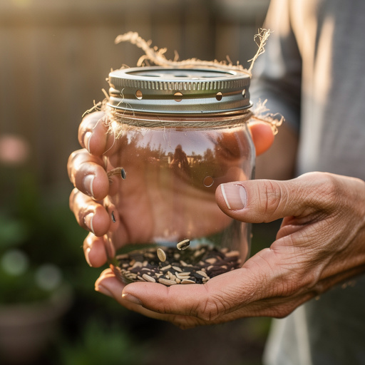 Mason Jar Seed Feeder held in hand