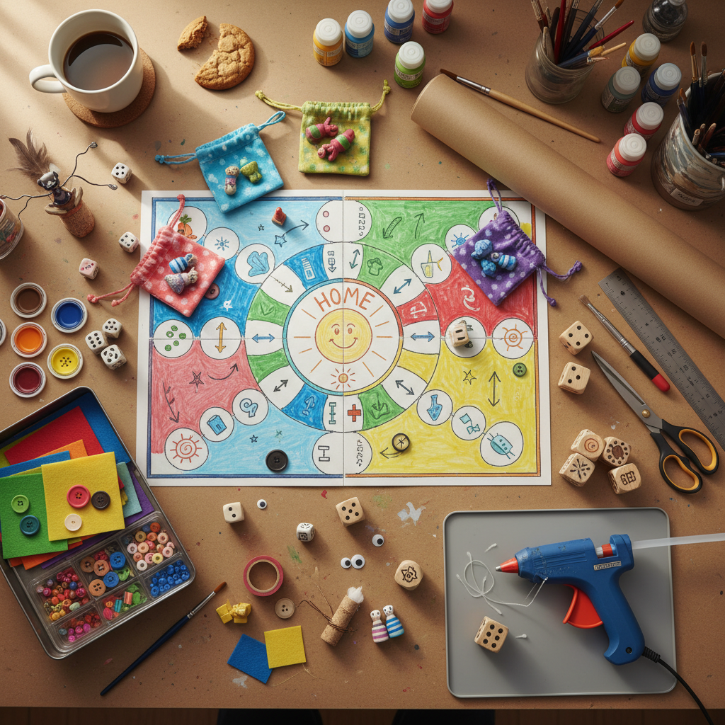 Multiple DIY Board Game Template crafts from above