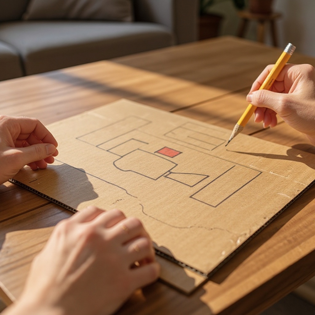 Step 2: Using a pencil and ruler, lightly sketch out your game board design on the cardb