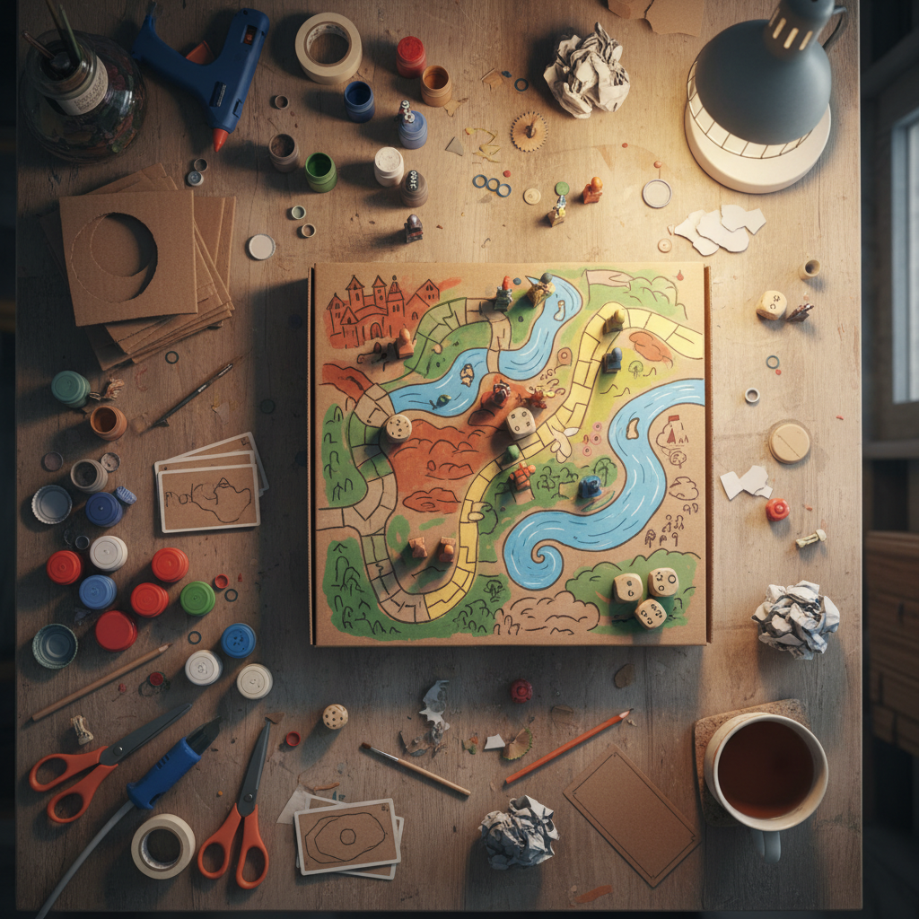 Multiple DIY Cardboard Board Games crafts from above