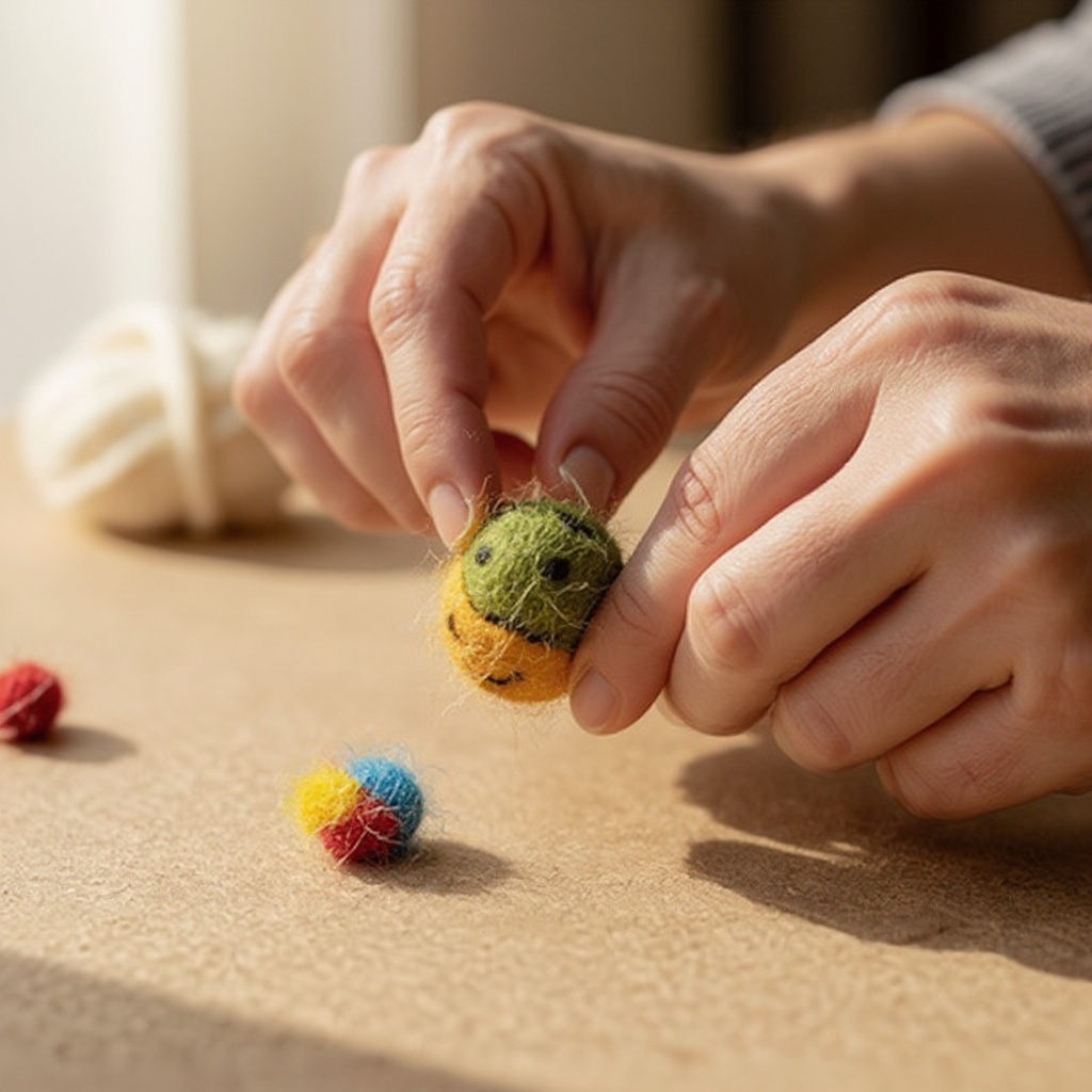 Step 2: Select a color of wool roving and pull off a small piece, about the size of a ma