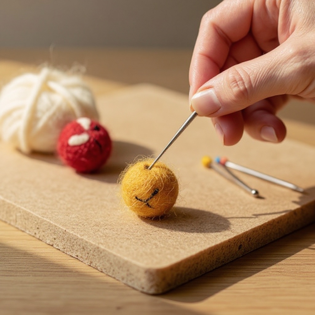 Step 5: Carefully insert a felting needle into the wool, pushing it in and pulling it ou