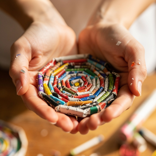 Recycled Magazine Coil Coasters held in hand