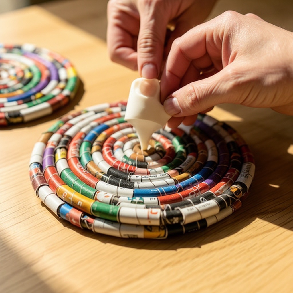 Step 9: Apply glue generously to the edges where the coils meet, pressing them together 