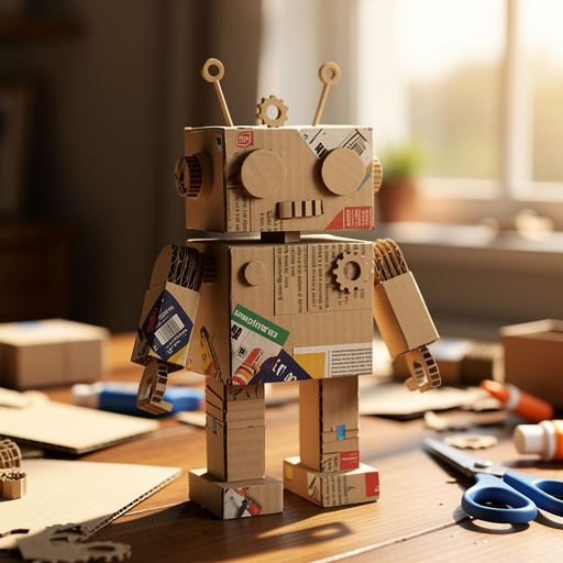 Recycled Cardboard Robot Sculptures