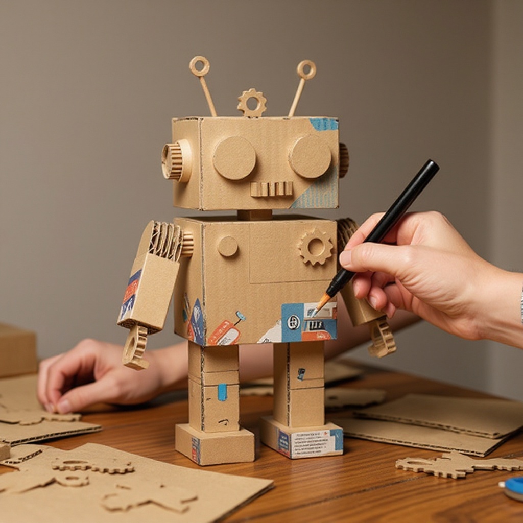 Step 9: Use markers, crayons, or paint to color your robot and add patterns or designs.