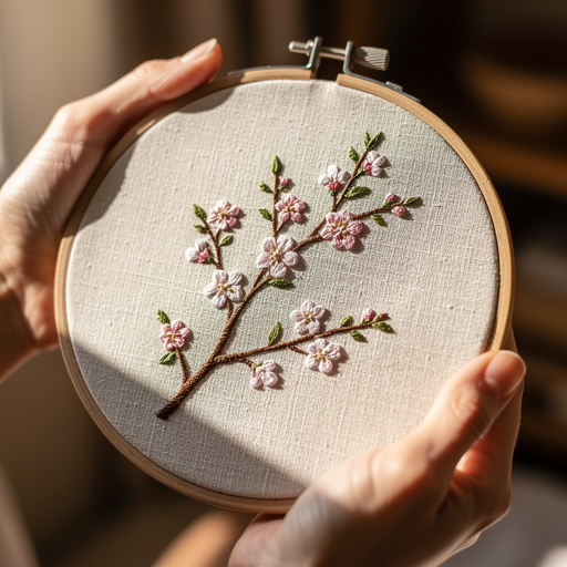Embroidered Spring Blossom Branches held in hand
