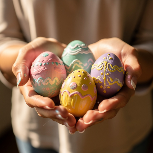 Painted Puffy Easter Eggs held in hand