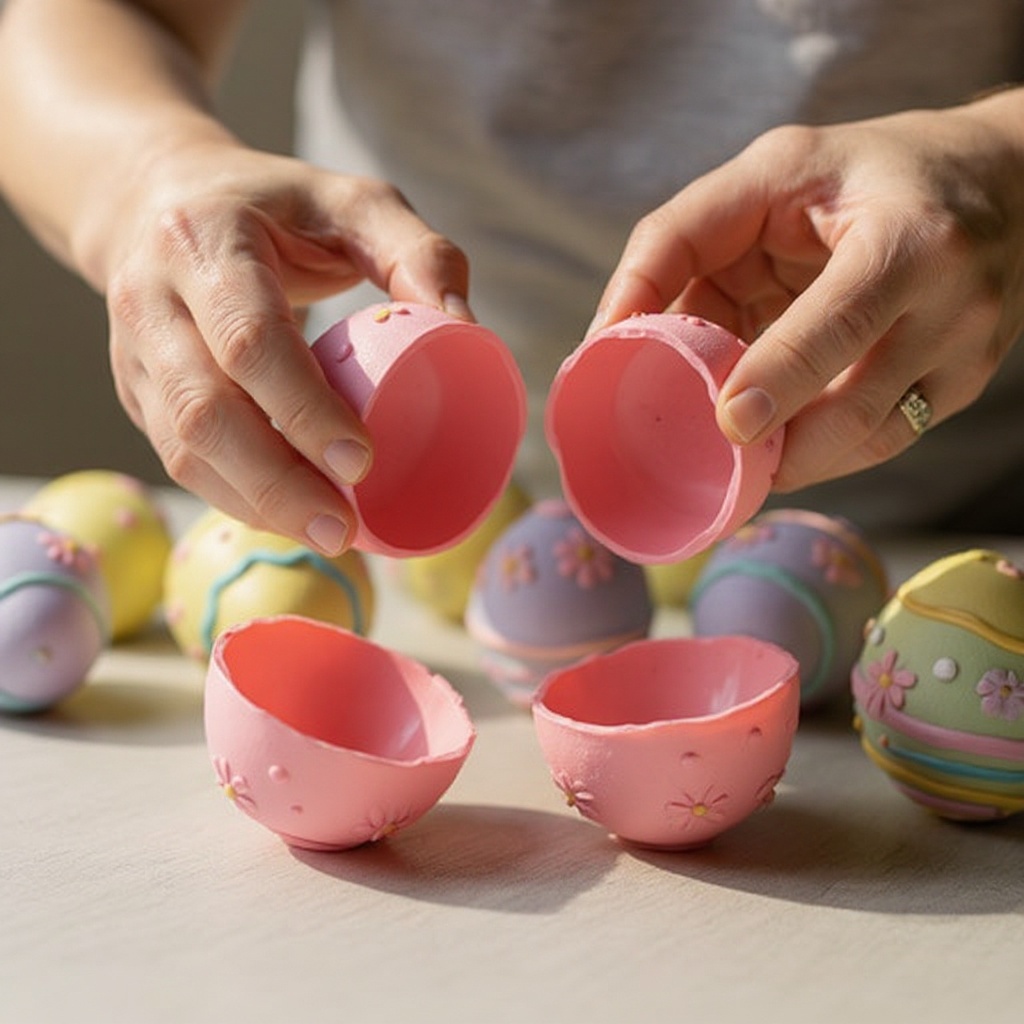 Step 2: Gently separate each plastic Easter egg half. It's helpful to have a designated 