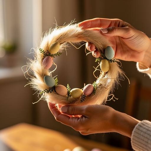 Bunny Tail Easter Wreath held in hand