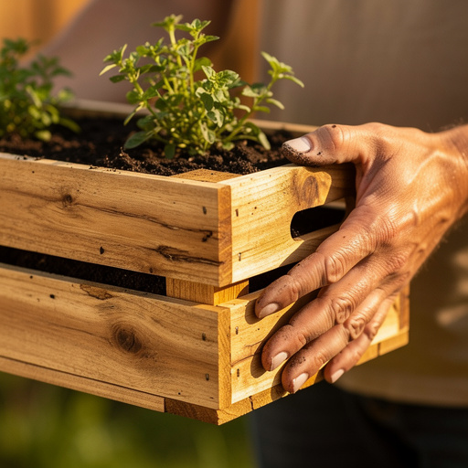 Wooden Crate Garden Planters held in hand