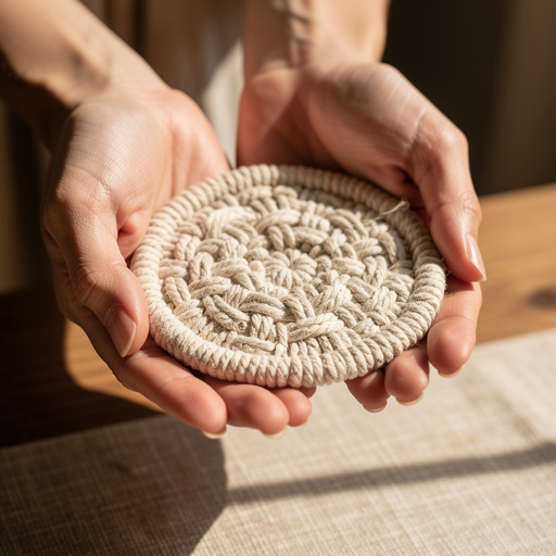 Macrame Cord Coasters held in hand
