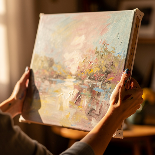 DIY Stretched Canvas Painting held in hand