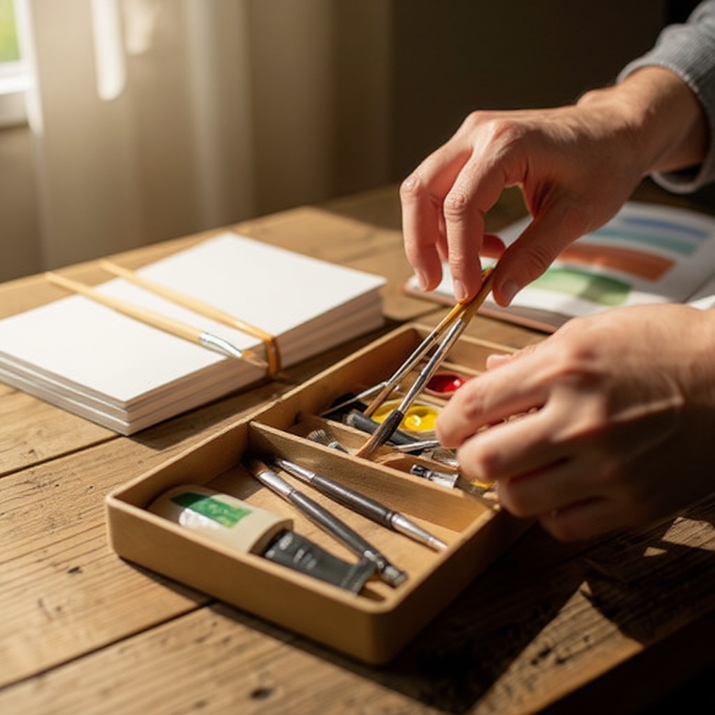 Step 3: Gather your paintbrushes and group them by size or type. Secure them with a rubb