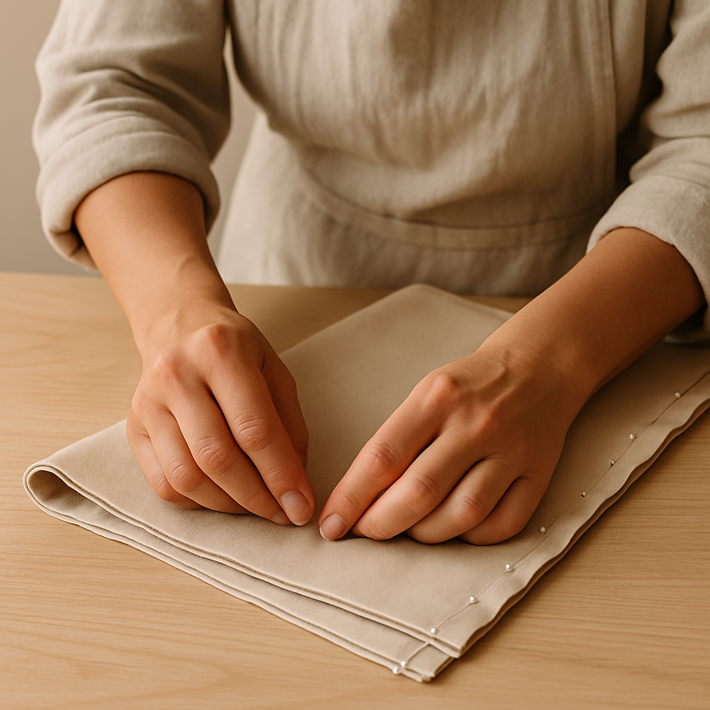 Step 10: **Pin the Side Seams:** With the fabric folded and the overlap created, pin alon