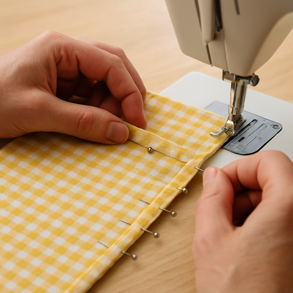Step 5: **Pin and Stitch the First Hem:** Secure your double-folded hem with pins, placi