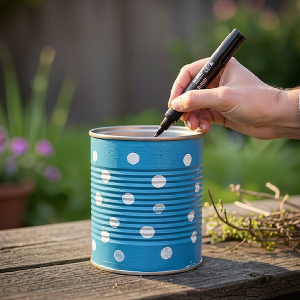 Step 5: Paint the outside of each tin can with your chosen base color using acrylic pain
