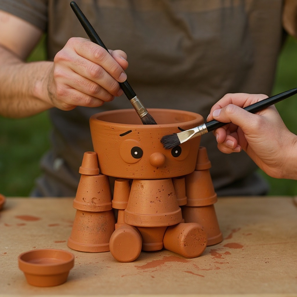 Step 4: Begin painting the base color onto your terracotta pot. Apply thin, even coats, 