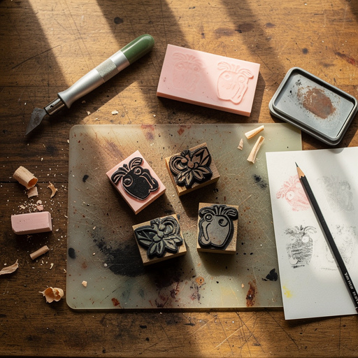 Multiple Hand-Carved Rubber Stamps crafts from above