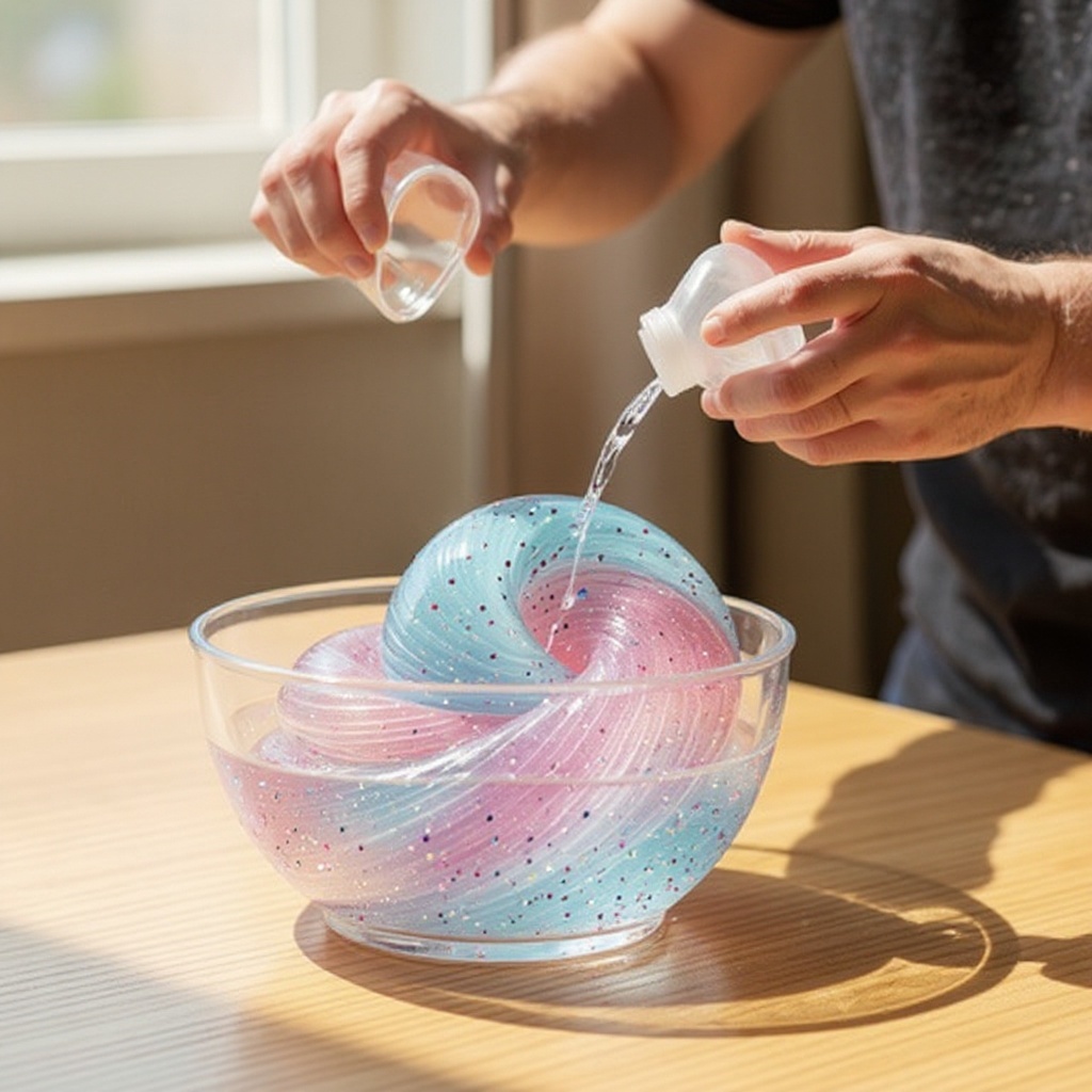 Step 1: Pour the entire bottle of clear PVA school glue into your mixing bowl.