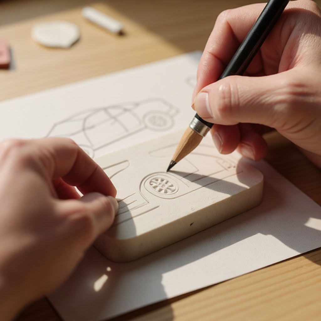 Step 3: Carefully trace or draw your design directly onto the surface of the eraser with