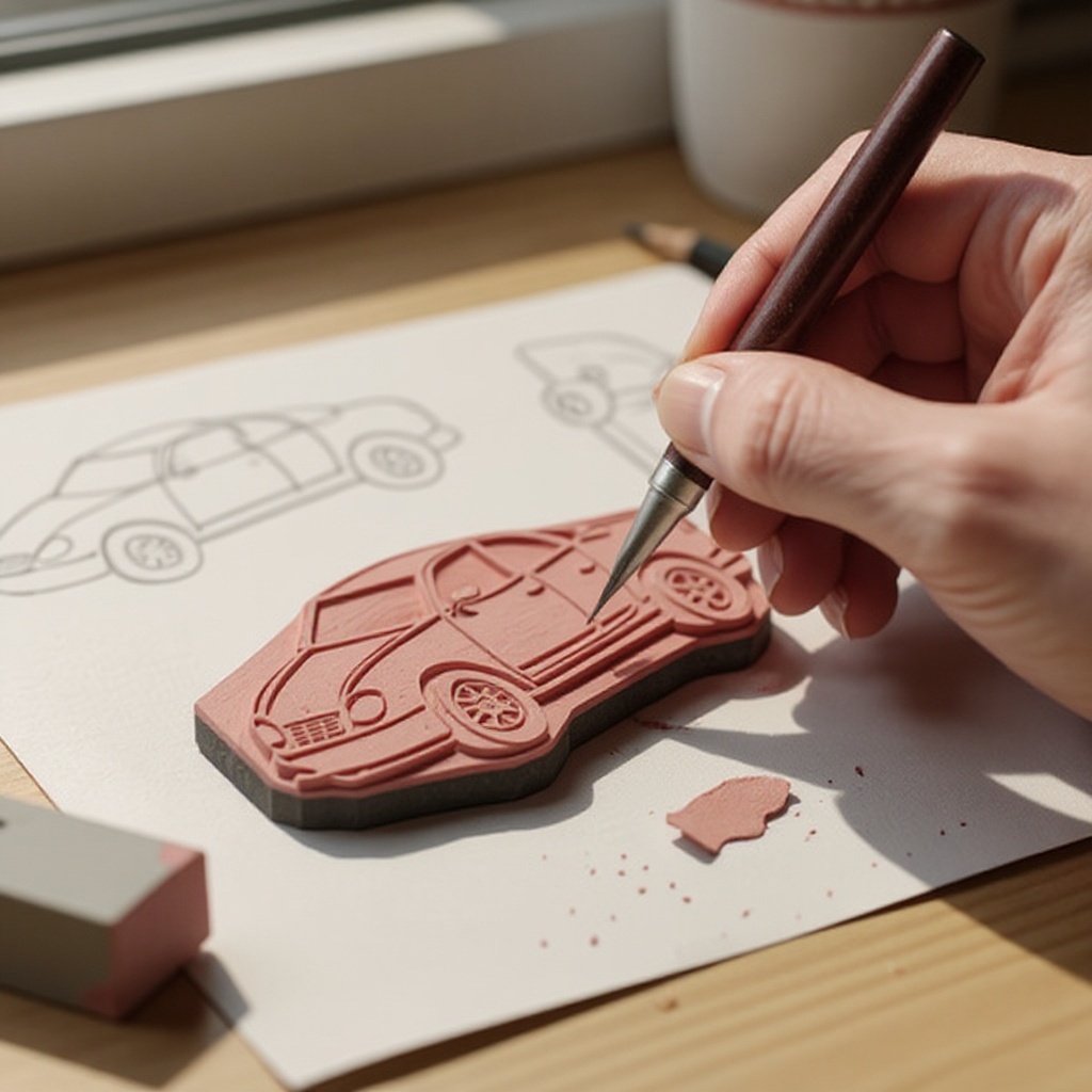 Step 5: Begin carving by carefully removing small amounts of eraser material along the p