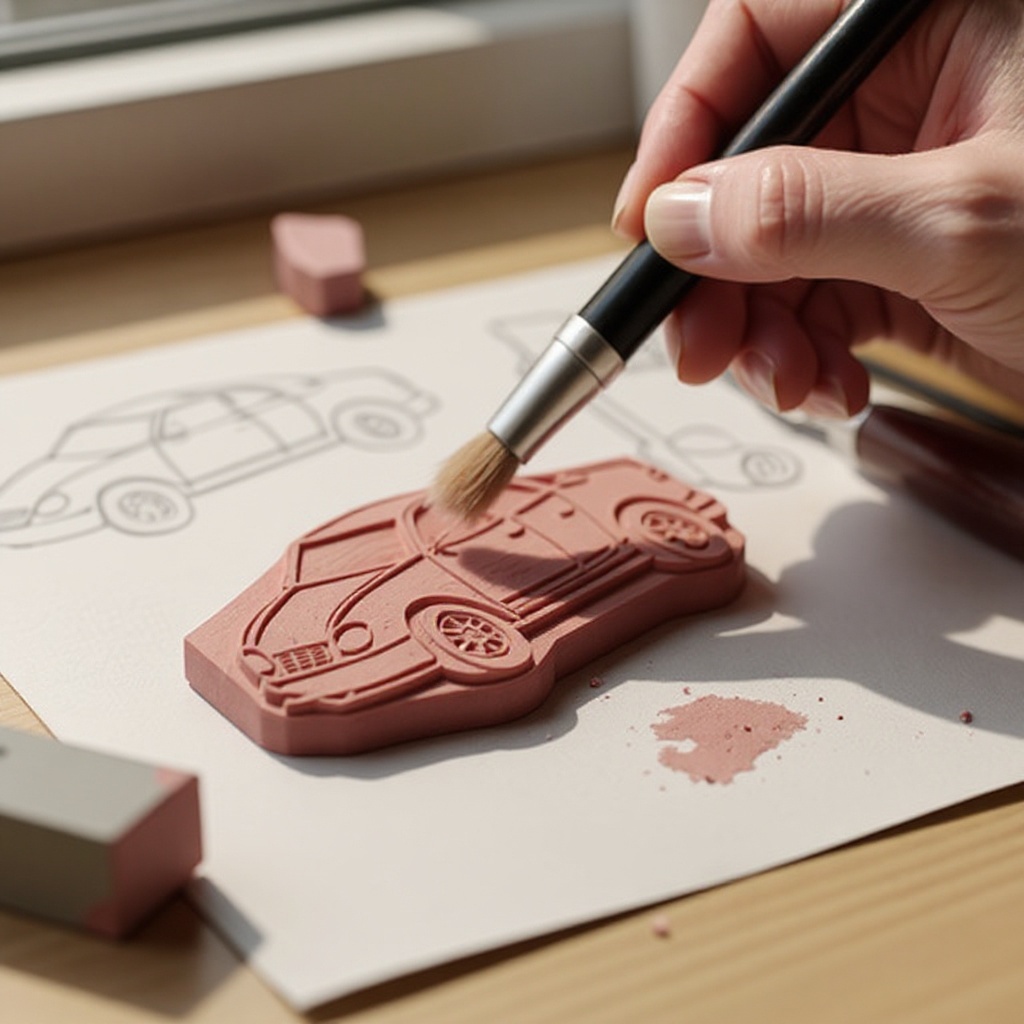 Step 8: Gently brush away any loose eraser shavings from the carved surface.
