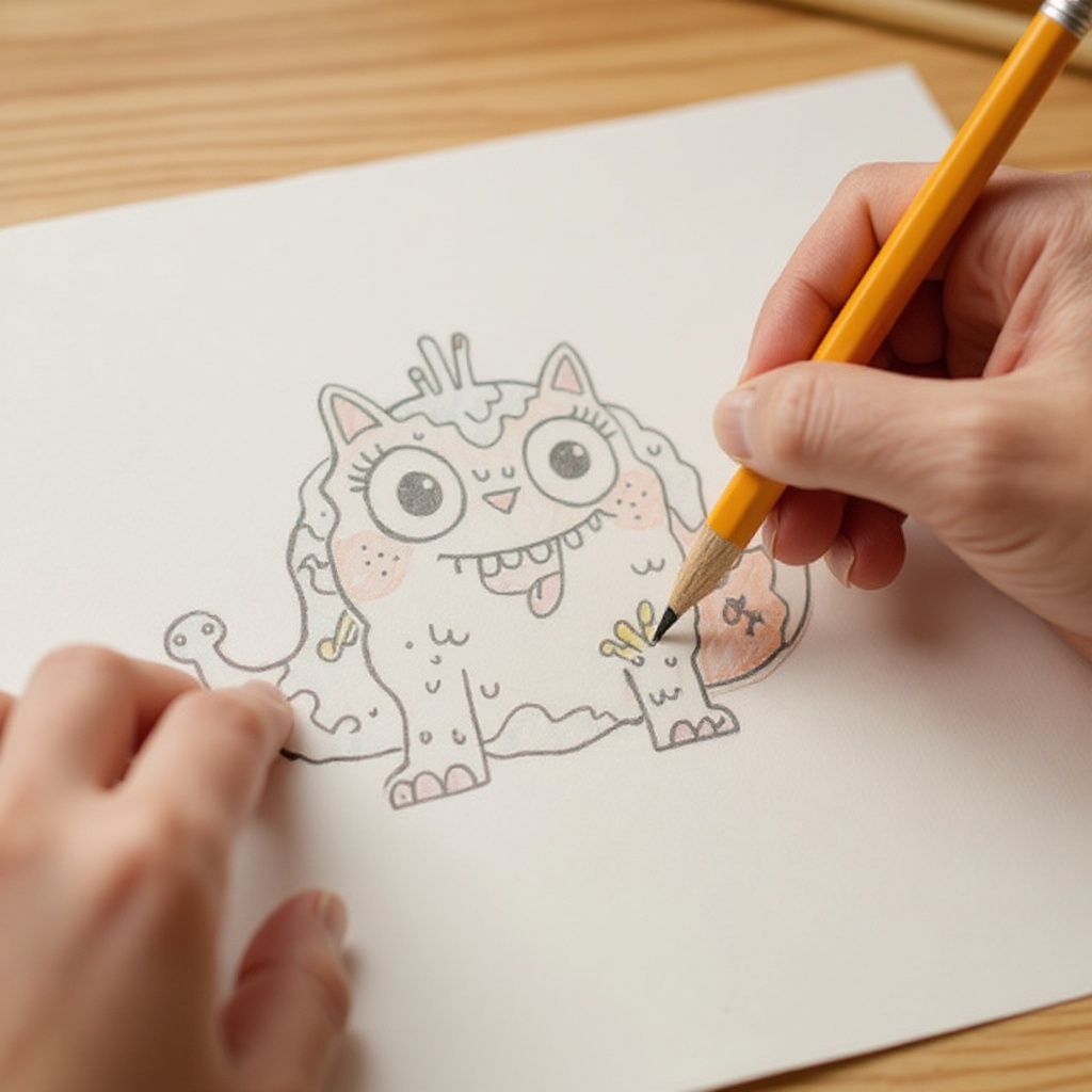 Step 5: Sketch a simple mouth below the nose. It could be a wide, happy smile, a downtur