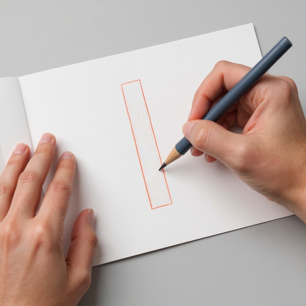 Step 1: Lightly sketch a long, thin rectangle on your paper to represent the main body o