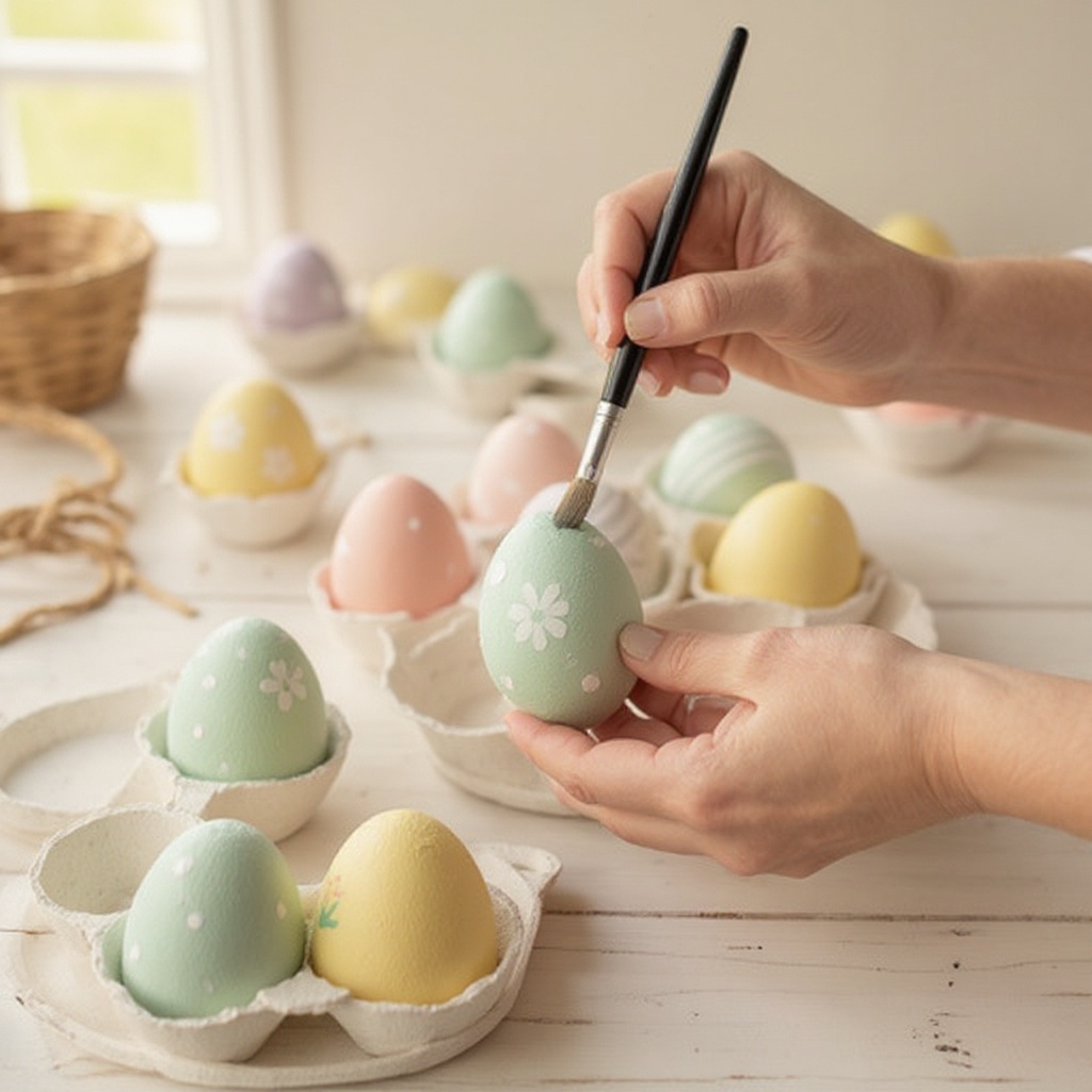 Step 3: Begin painting the first coat of your chosen color onto each faux egg, ensuring 
