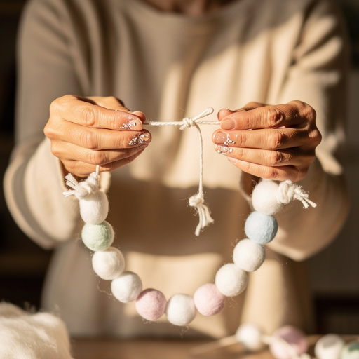 Bunny Tail Cotton Ball Garland held in hand