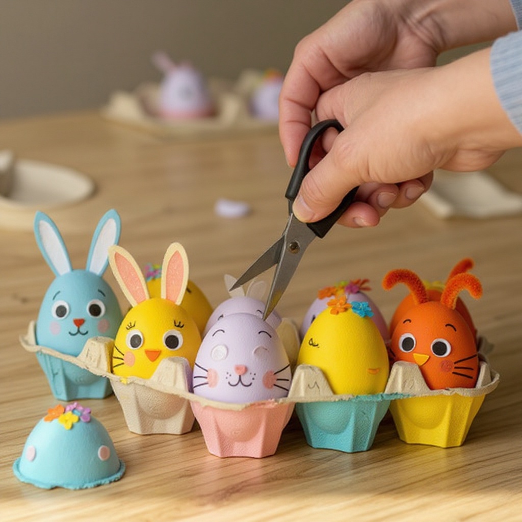 Step 1: Carefully cut the egg carton into individual cups or sections using child-safe s