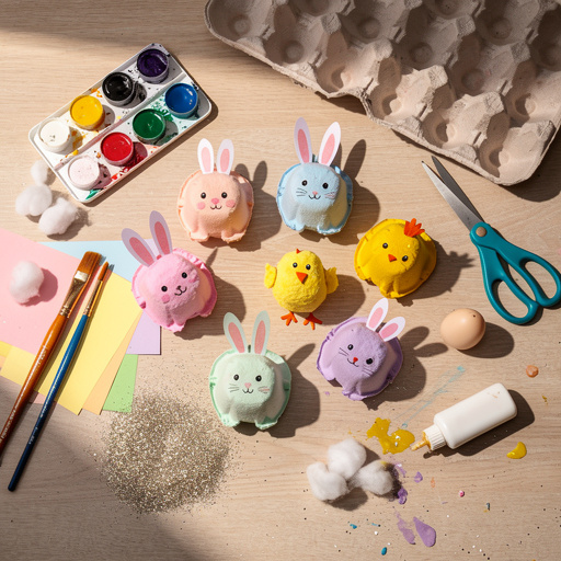Multiple Easter Egg Carton Critters crafts from above