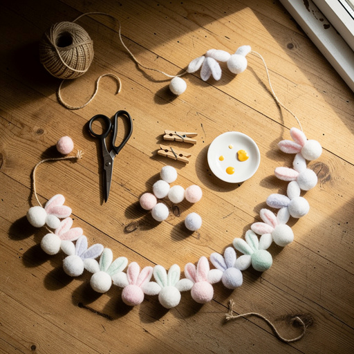 Multiple Bunny Tail Cotton Ball Garland crafts from above
